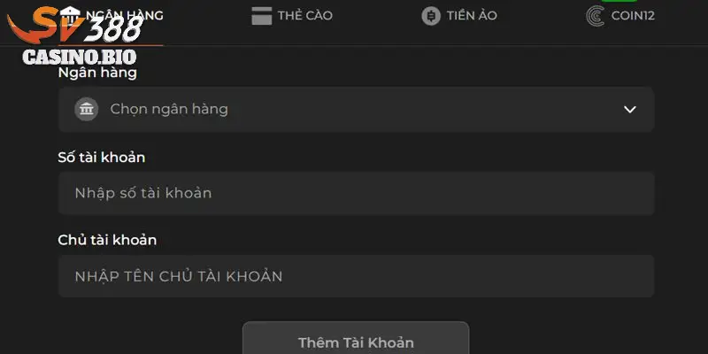 Rút tiền sv388 casino qua ngân hàng